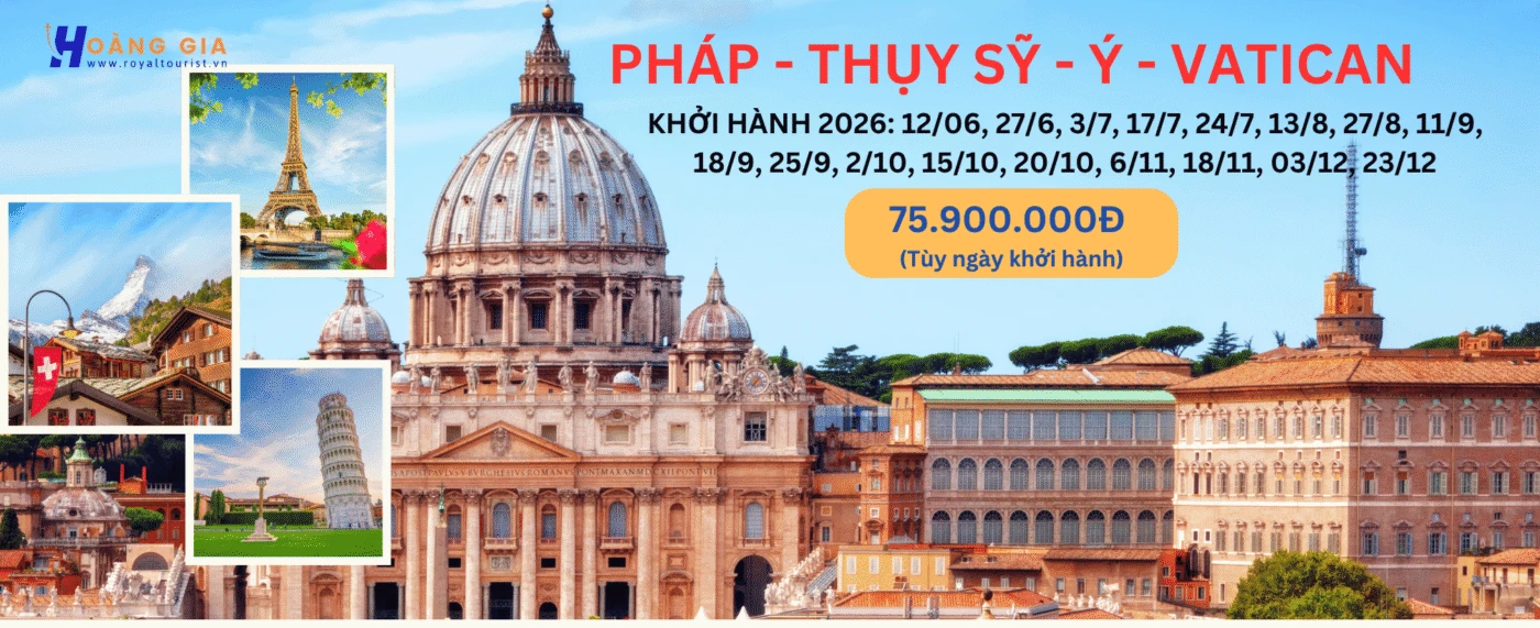 Banner Pháp, Thụy Sĩ, Ý và Vatican với lịch khởi hành năm 2026